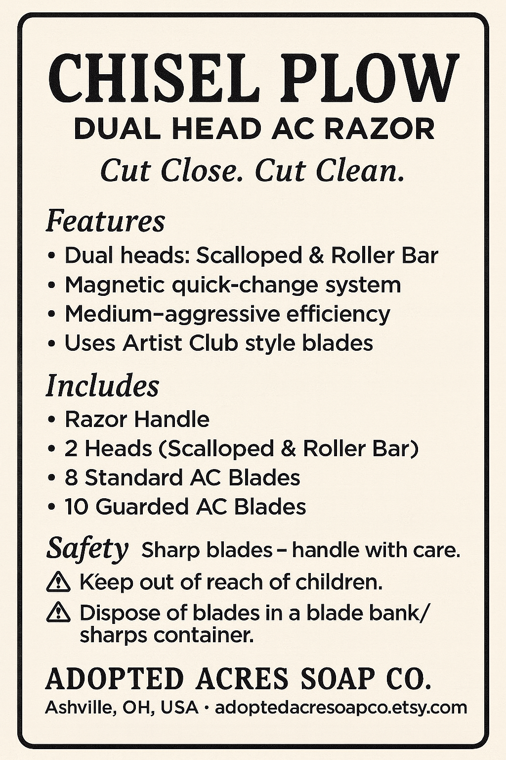 The Chisel Plow™ – Dual Head Artist Club Razor
