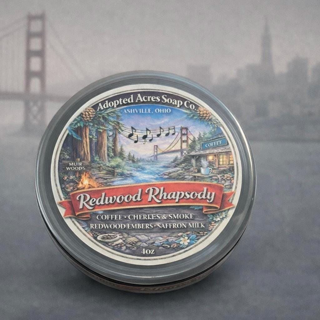 Redwood Rhapsody 4 ounce / 120 gram tallow bases shaving soap