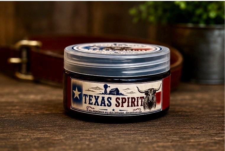 Texas Spirit Oud Noir Shave Soap. 4 ounces. Scent notes of Blue Bonnet, Charred Cedar, Rose, Oud, Gun Powder
